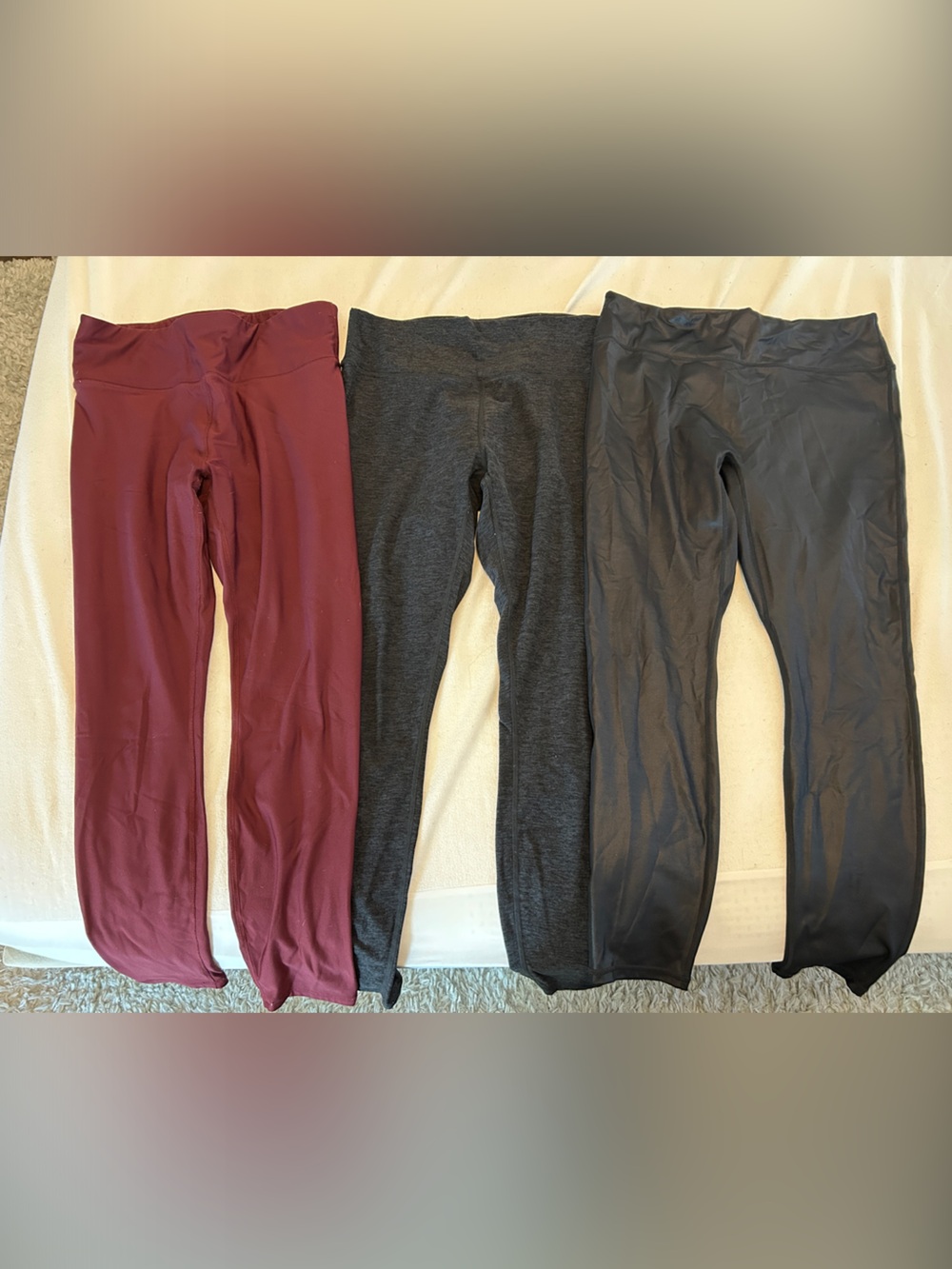 Fabletics Women’s Legging Trio - Maroon, Charcoal & Black
